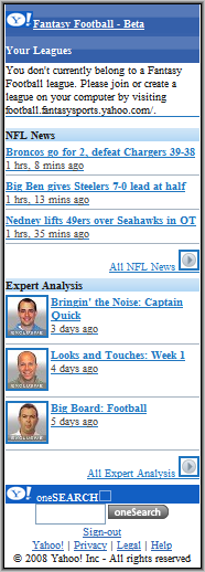 Y! Fantasy Football Home Screen